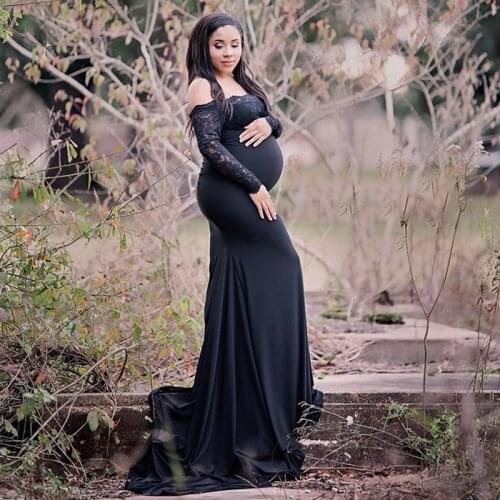 Long Sleeve Maternity Dresses for Photo Shoot Sexy Off Shoulder Lace Pregnancy Maxi Gown Dresses Pregnant Women Photography Prop