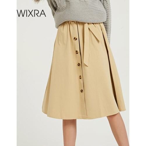 Wixra Women Skirts With Sashes Casual Knee Length A Line Button Skirt Streetwear Ladies Bottom 2019 Summer Autumn
