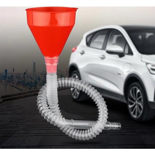 Plastic Car Moto Filling Funnel Red Spout Pour Oil Fuel Gasoline Petrol Diesel For Car Motorcycle Truck Vehicle w/ Soft Pipe