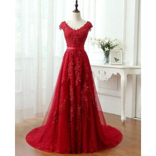Prom dresses embroidery beaded cap sleeve flowers tulle a line evening dresses fashion party dresses 2019
