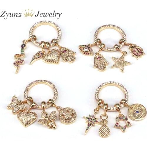 5PCS, Gold Color Tone Crystal Zirconia Charms Drop Pendants for Necklace CZ Jewelry Findings Supplies