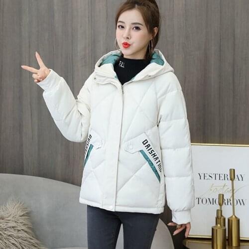 2021 Winter Women Hooded Down Jackets Casual Long Sleeve Zipper Short Outerwear Female Korean Warm Down Coat Tops Parkas Outwear