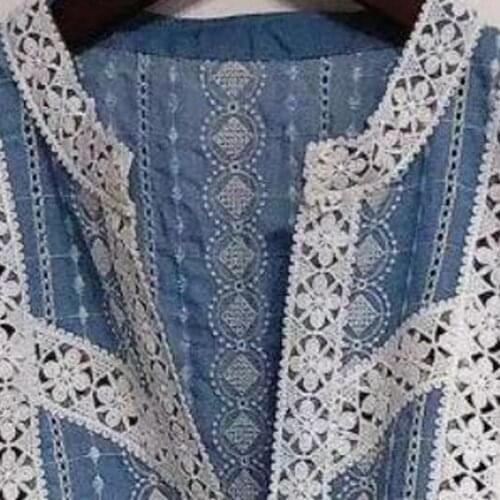 2021 Summer New Style V-neck Puff Sleeve Hollow Lace Stitching Embroidery Shirt