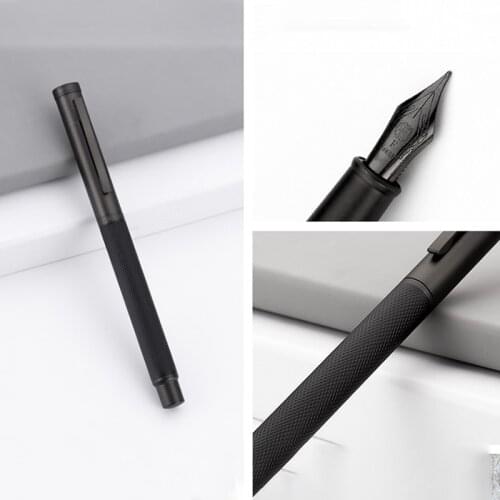 ZK20 Black Metal Fountain Pen Titanium Black Nib High Quality Tree Texture Excellent Writing Gifts For Business Office Supplies