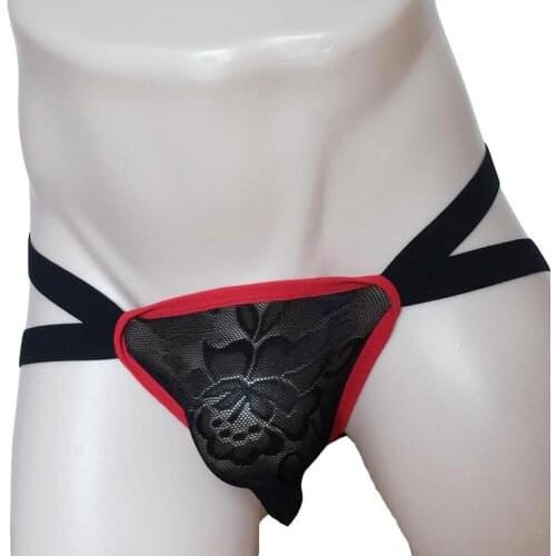 Sexy Men Sissy Transformation Jock Strap Underwear with Leg Straps Thong G-String Fetish Fantasy Floral Lace Pole Dance Outfi
