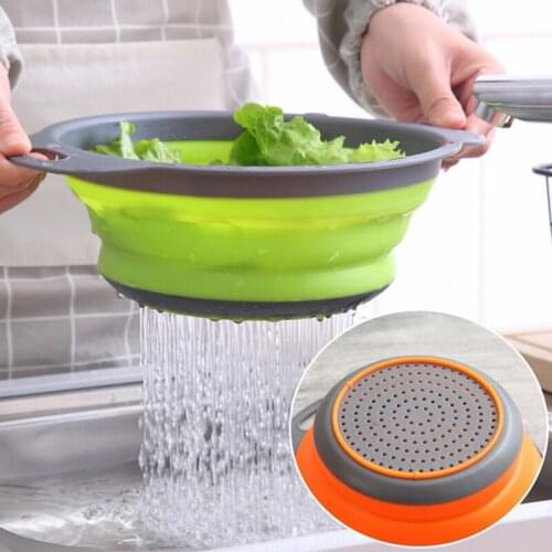 Silicone Foldable Colander Fruit Vegetable Washing Basket Strainer Strainer Collapsible Drainer With Handle Kitchen Tools Hot