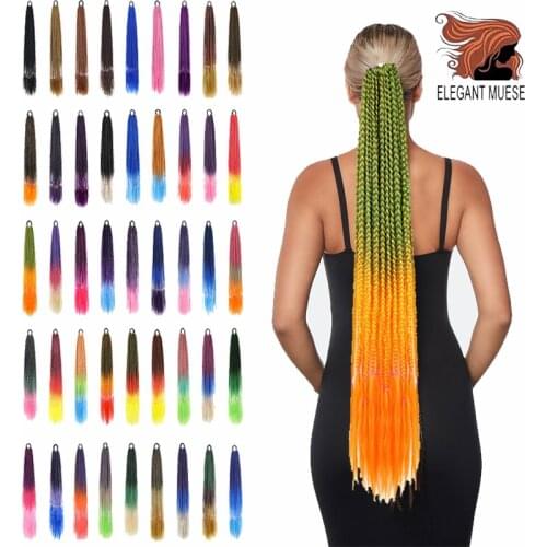 Braiding Rainbow Hairpiece Pigtail Kanekalon Synthetic Ponytail Hair Extensions False Overhead Tail With Rubber Elastic Band
