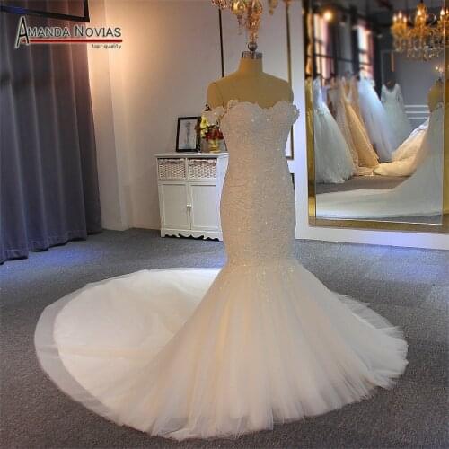 Off the shoulder straps mermaid wedding dress long train mariage