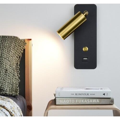 LED Wall Lights With Switch And USB Interface Fashion 7W White Black Wall Lamp Fixture Corridor Aisle Beside Lighting Art Sconce