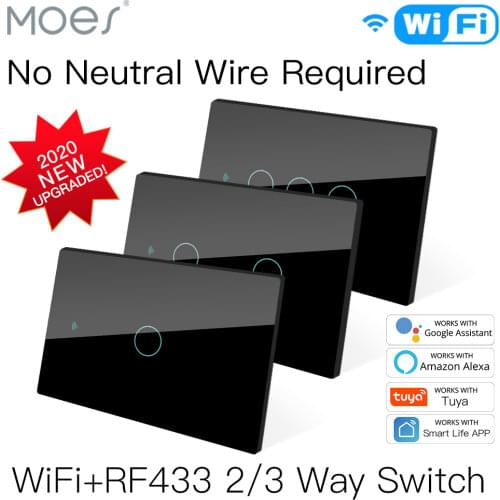 NEW WiFi Smart Light Switch RF433 No Neutral Wire Single Fire Smart Life Tuya App Control Works with Alexa Google Home 110V 220V