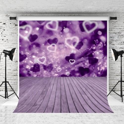 VinylBDS 5x7ft ValentineS Day Photography Backdrop Purple Heart Background For Photo Studio