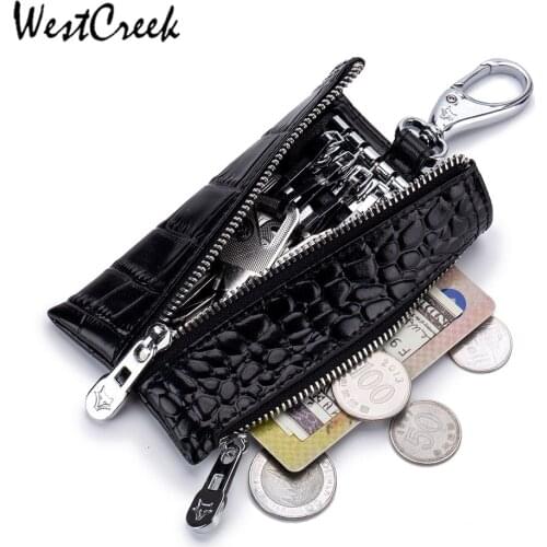 WESTCREEK Brand Thin Key Wallet Unisex Crocodile Animal Pattern Housekeeper Key Holder With Zipper Coin Pockets