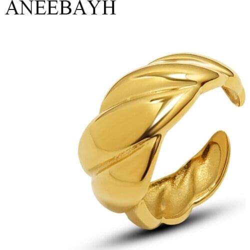 Statement Stainless Steel Twist Open Ring Minimalist Gold Texture Finger Rings For Women Accessories Gift Bagues Pour Femme 2021