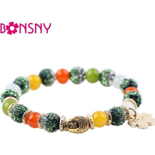 Bonsny Handmade Bead Bracelet Women bohemian Brand Bangle Weave Fashion Crystal Beads Sku Bracelets 2017 New Jewelry For Girl
