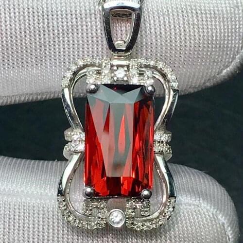 Fine jewelry Pure 18K White Gold 100% Natural Garnet Gemstone 7.9ct Diamonds Female Pendant Necklace for women Pendants