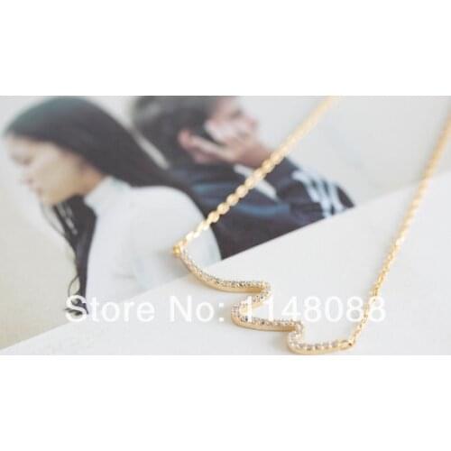 Gold silver unique exquisite luxury beautiful noble glitz CZ crystal wave necklace jewelry