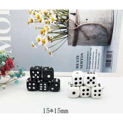 10Pcs 15mm Resin Craft Black and White Dice Charms Pendants Cabochon Charms Handmade Making Accessories DIY Earring Necklace