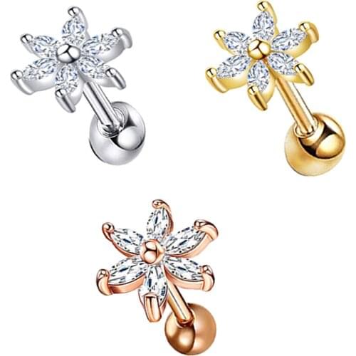 16G New Cross Heart Flower Crown Tragus Helix Stainless Steel Labret Lip Bar Rings Stud Cartilage Ear Piercing Body Jewelry