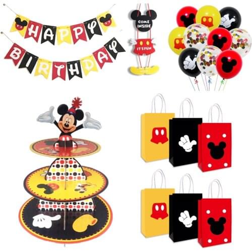 19pcs/lot Mickey mouse anniversaire birthday party Supplies Disney Red Mickey Party Decorations Supplies Set Banner Flag Balloon