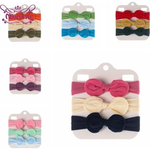 3pcs/lot 16*8 CM Soft Comfortable Nylon Hairband Solid Color Handmade Bunny Ears Infant Headband Baby Headwear Holiday Gifts