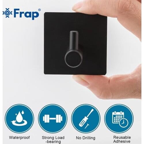 Frap 4Pcs Robe Hooks Black Stainless Steel Towel Hook Robe Hook Wall Square Bathroom Accessory Organizer Clothes Rack Y19005