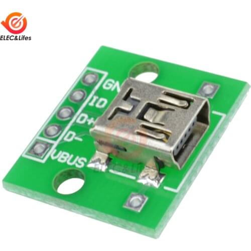 5Pcs Mini USB Female Connector Interface to 2.54mm DIP PCB Converter Adapter Breakout Board