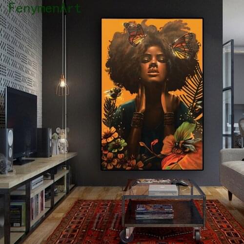Abstract African Girl Wall Art Canvas Paintings Flowers and Black Girl Posters And Prints Cuadros Wall Pictures Home Decor