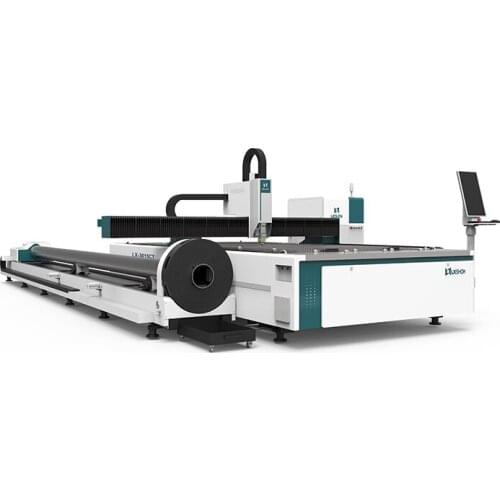Blue green color fiber laser cutting machine LXSHOW for tube pipe plate sheet with rotary dependent controller box