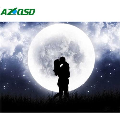 AZQSD Couple Paint By Number Canvas Painting Kits Art DIY HandPainted Unframed Decoration Acrylic Color By Number Landscape
