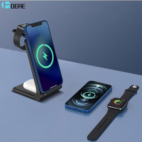 Foldable 3 In 1 15W Fast Charging Dock Station Qi Wireless Charger Stand For IPhone 12 11 XR XS X 8 Airpods Pro Samsung S21 S20