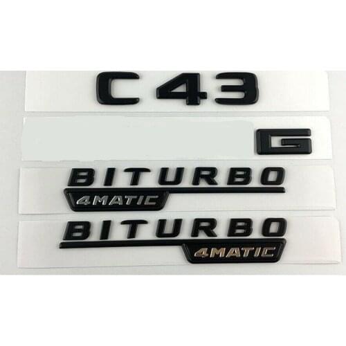 Black C43 BITURBO 4MATIC Trunk Fender Badges Emblems for Mercedes Benz