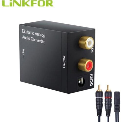 LiNKFOR Digital to Analog Analogue Audio Converter Coax Coaxial Optical Toslink RCA R/L 96 KHz Digital to analog audio converter