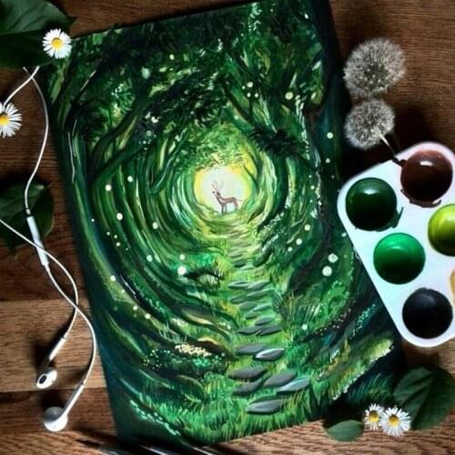 DIY 5D Full Round Diamond Painting Green Scenic Needlework Diamond Embroidery Cross Stitch 3D Rhinestone Mosaic Home Decoration