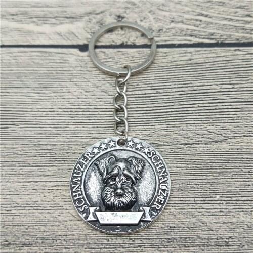 Elfin Vintage Schnauzer Keychains Antique Silver Plated Schnauzer Key Chains Keyrings Pet Dog Jewellery
