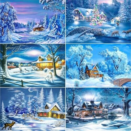 EverShine Full Square Diamond Painting Winter House Diamond Embroidery Landscape Cross Stitch Picture Rhinestones Handmade Gift
