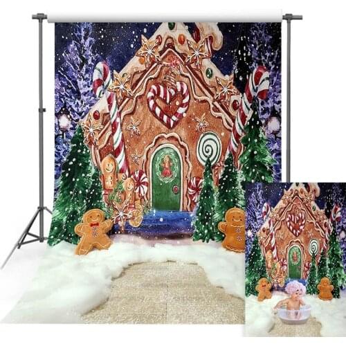 Mehofond Gingerbread Candy House Photography Background Pine Tree Gifts Winter Snowflakes Kids Decor Backdrop Photo Studio Props