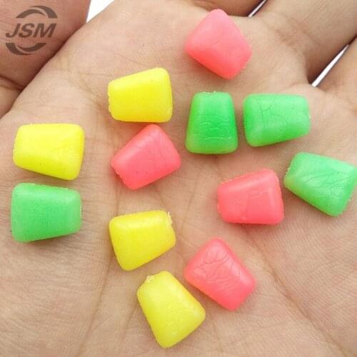 JSM 100pcs Soft Carp Fishing Corn Bait Yellow Pink Green Artificail Floating Rubber Sweet Corn Lures Carp Fishing Accessories