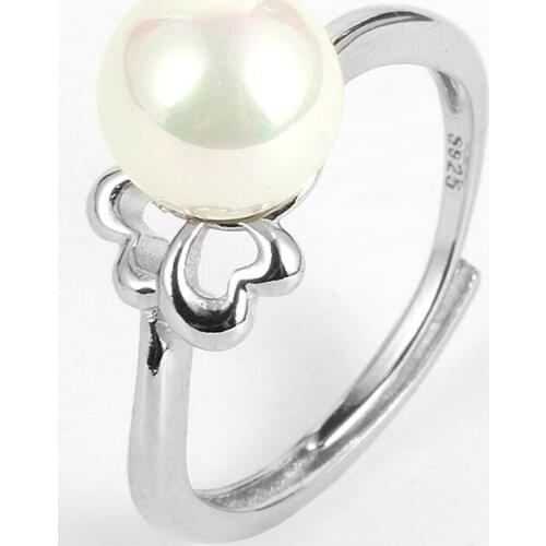 Women Girl White Pink Purple Round Shell Bead Finger Ring Bow Silver Plated Open Adjustable Imitation Pearl Rings Jewelry