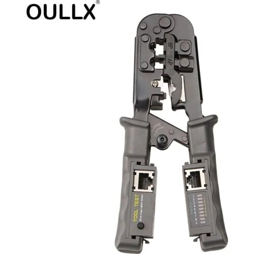 OULLX Multifunctional RJ45 Network Cable Crimper 8P6P4P Three-Purpose Tester Ratchet Tool Squeeze Crimping Wire Network Pliers
