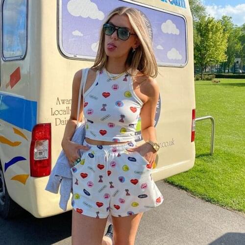 Trendy Fashion Cartoon Tank top and pants short Sets Y2K Print Casual Two Piece Set Loungewear for Young Girl