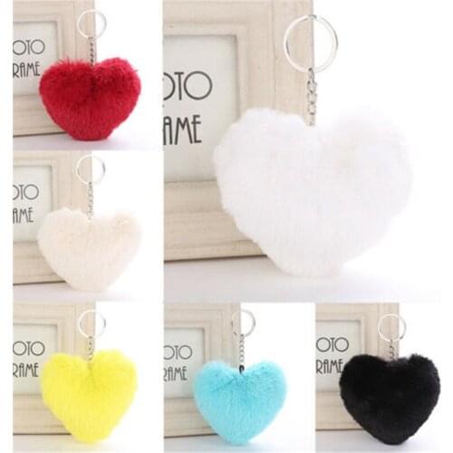 Soft Fluffy Keychain Pompom Heart Shape Key Ring Handbag Bag Pendant Accessories