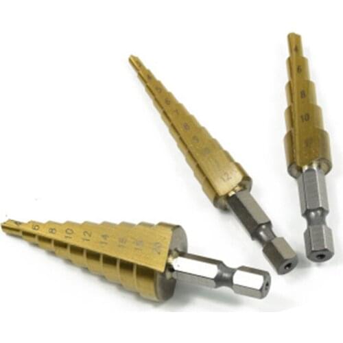 3Pcs Taper Step Drill Bit Set HSS Titanium-plated Hole Cutter Metric 3-12 4-12 4-20 Mm Pagoda Drill Wood Core Drill Bits