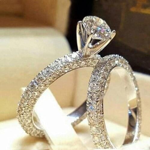 Full Cubic Zircon Couple Wedding Rings Set 2 PCS for Women Men Engagement Charm Party Finger Jewelry Bijoux