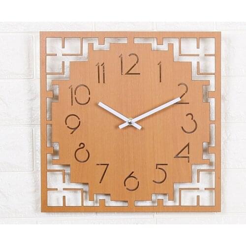 New Wood Wall Clock Creative Modern Chinese Style Wooden Watch Silent Hollowed-out Hanging Clock for Living Room Home Decor