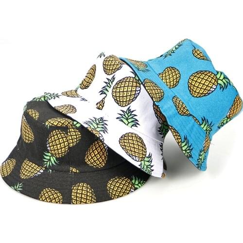 2020 Summer Women Men Bucket Hat Reversible Banana pineapple Print designer bob chapeau Femme Panama Cap fisherman hats