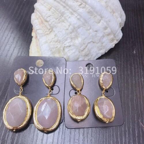 24K Gold Plated Natural pink Solar Stone Dangle Earrings Pink earrings Woman Earring