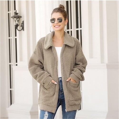 Winter Plush Overcoat Women Casual Turn Down Collar Long Sleeve Zipper Thick Warm Jacket Faux Fur Fluffy Coats Ladies Plus Size