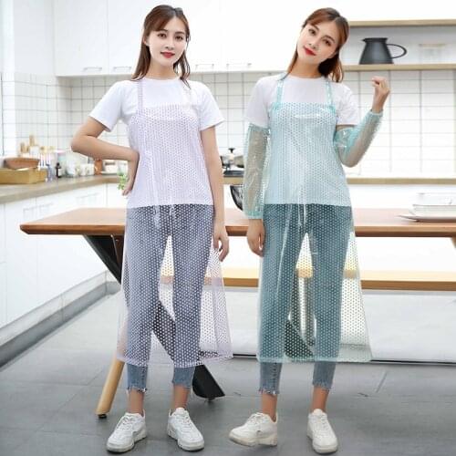 Transparent PVC waterproof thick apron aquatic product work clothes kitchen household womens fashion smock sleeves suit