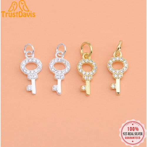 TrustDavis Real 925 Sterling Silver Mini Key Charm Pendant For Making Bracelet Necklace Handmade DIY Accessories Jewelry HY027