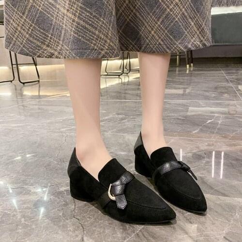 Fashion Pointed Toe Nude Boots Women Thick Heel Mary Jane Single Shoes Women Commuter Work Womens Shoes